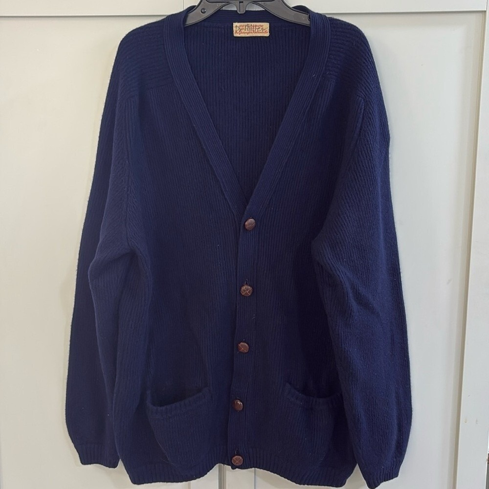 MCM Vtg Gleneagles Knitwear Co. 100% Cashmere Cardigan Navy Blue Scotland Rare